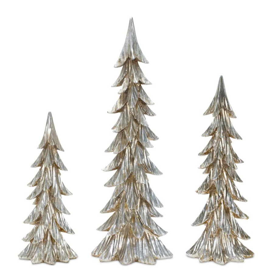 Holidays & Occasions * | Coupon Silver & Gold Sculpted Holiday Tree Decor Set, 14.75 , 18.75 & 26.75 By Melrose