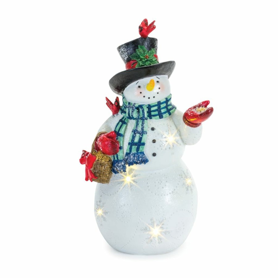 Holidays & Occasions * | Hot Sale 10.5 Led Snowman With Cardinals Decoration By Melrose