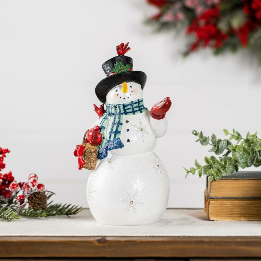 Holidays & Occasions * | Hot Sale 10.5 Led Snowman With Cardinals Decoration By Melrose