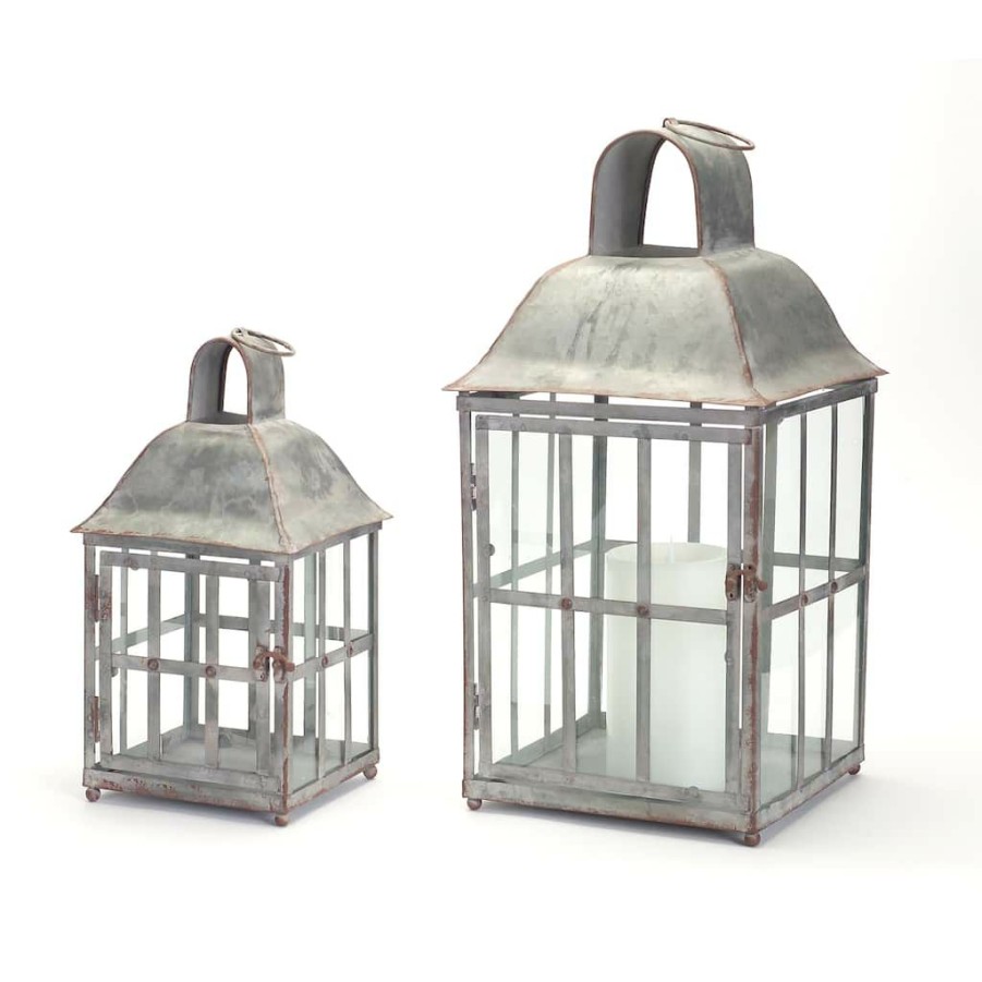 Home & Decor * | Budget Gray Metal & Glass Lantern Set, 14" & 20.25" By Melrose