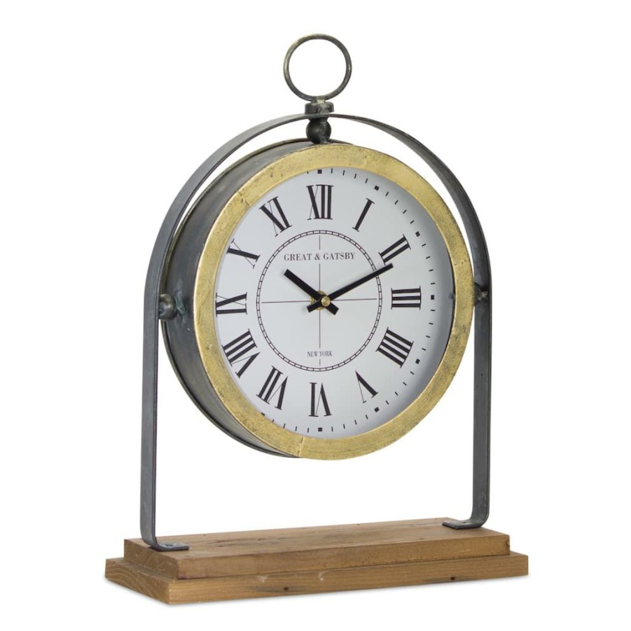 Home & Decor * | Wholesale 15.5 Wood & Iron Clock On Stand By Melrose