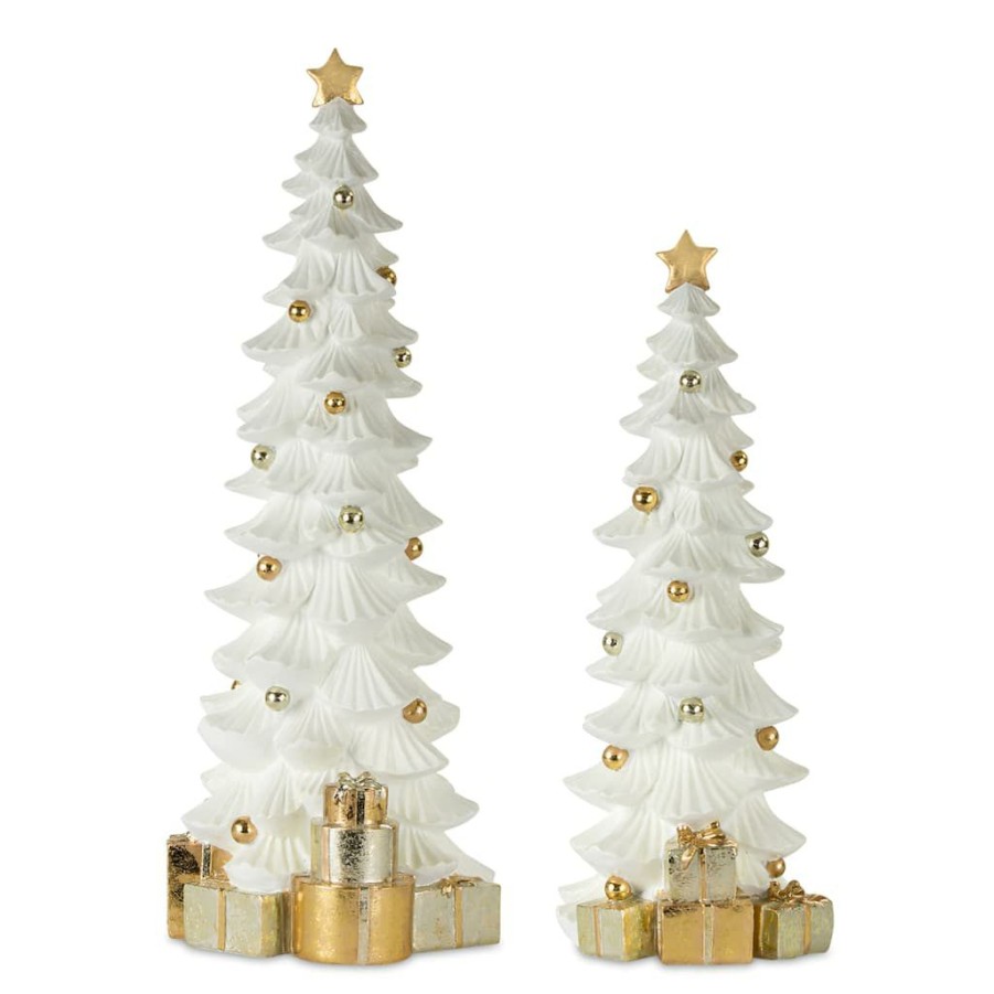 Holidays & Occasions * | Best Pirce White & Gold Christmas Tree Accents, 17 & 21 By Melrose