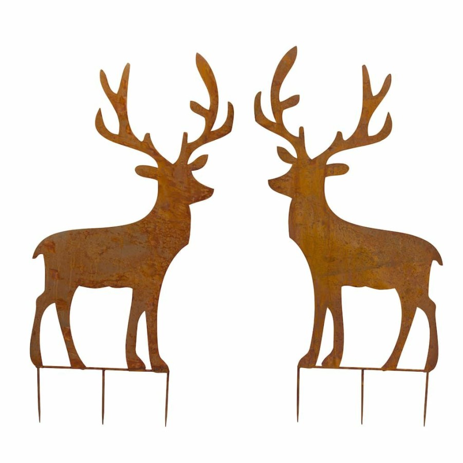 Holidays & Occasions * | Deals 4Ft. Brown Iron Deer Cut-Out Stake Set By Melrose