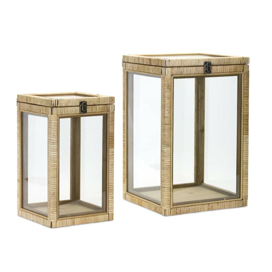 Home & Decor * | Best Deal Glass & Wood Box Set, 14.75 & 17.75 By Melrose