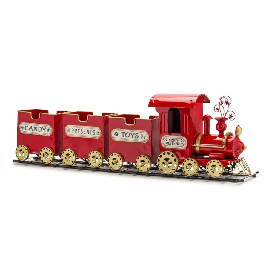 Holidays & Occasions * | Brand New 37 Red Metal Christmas Train On Tracks Accent By Melrose