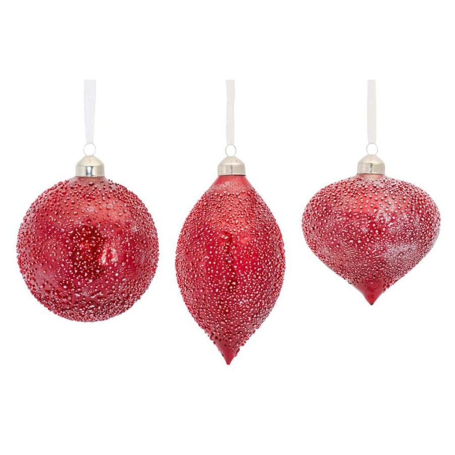 Holidays & Occasions * | Flash Sale Textured Red Glass Ornament Set, 4.75 & 6 By Melrose