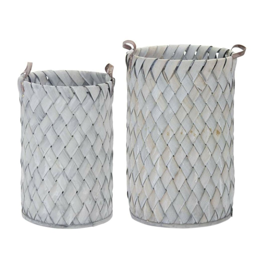 Holidays & Occasions * | Hot Sale Gray & White Wood Basket, 22 & 25.5 By Melrose