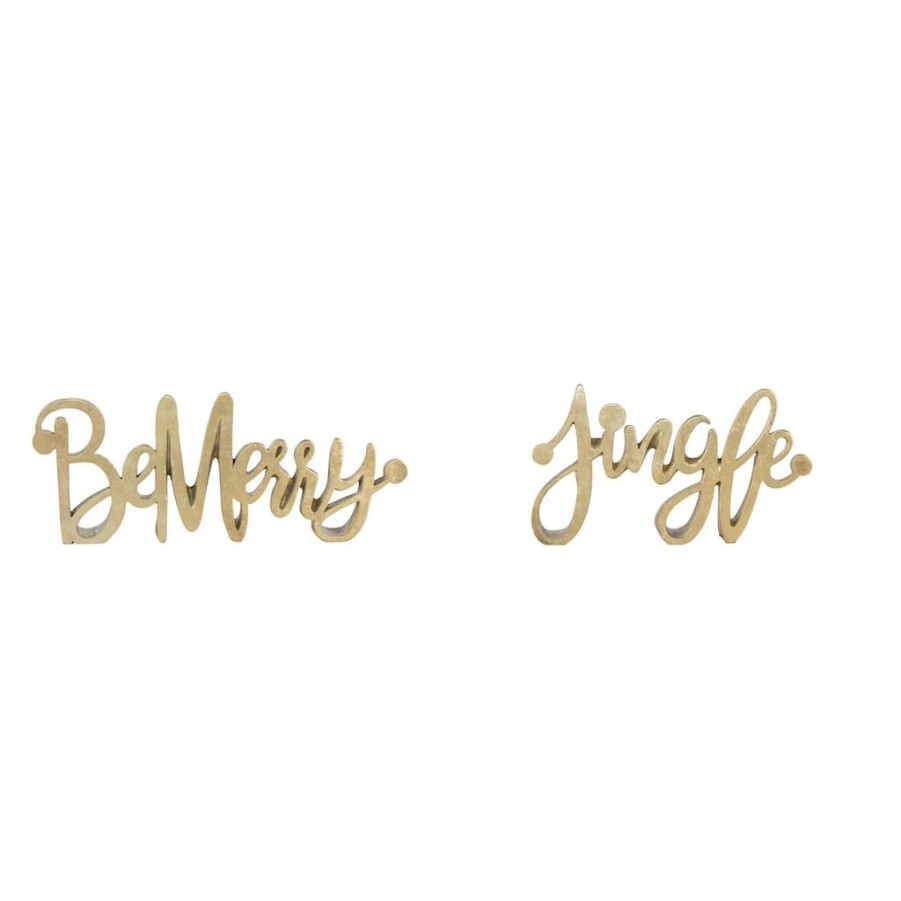 Holidays & Occasions * | Coupon Gold Be Merry & Jingle Sign Set By Melrose