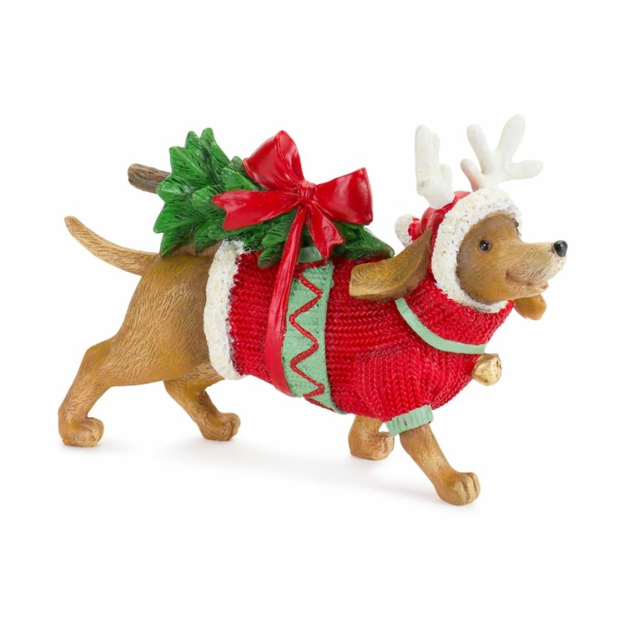 Holidays & Occasions * | Best Pirce 7.25 Weiner Dog With Tree Figurine By Melrose