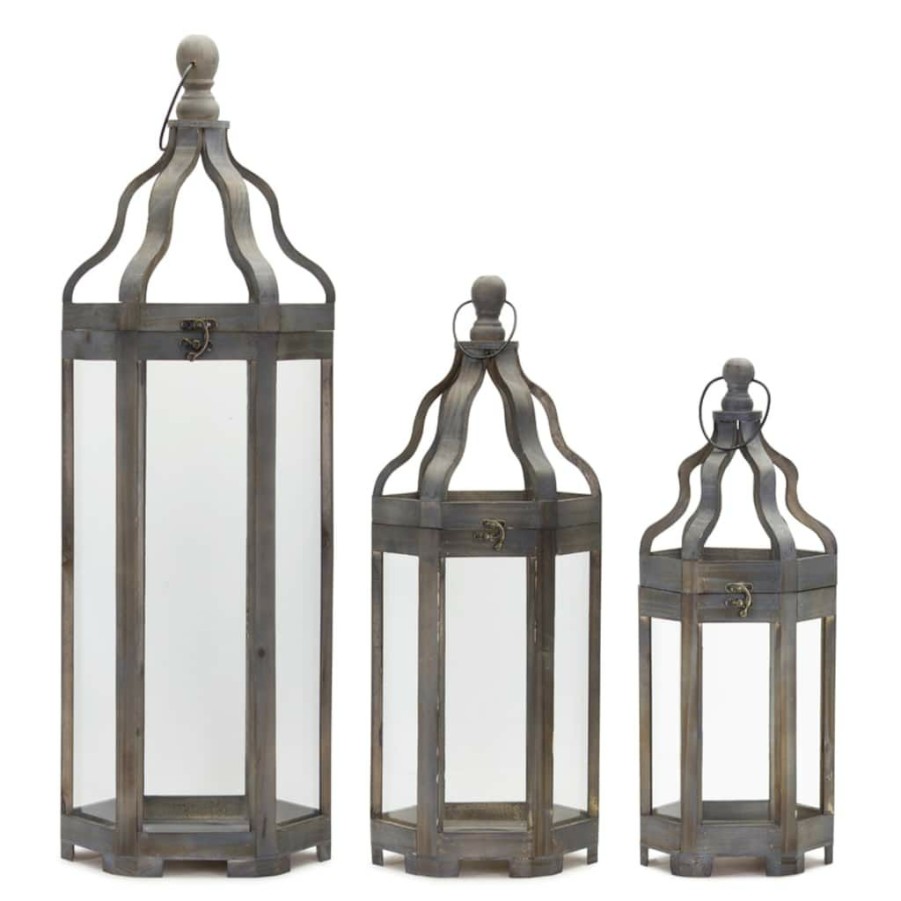 Home & Decor * | Flash Sale Gray Hexagon Lantern Set, 19.5 , 25 & 36 By Melrose