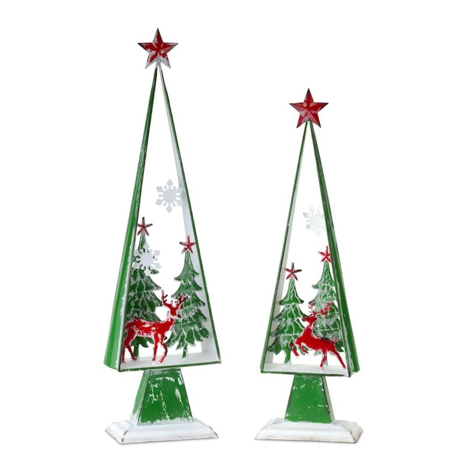 Holidays & Occasions * | Discount Green Metal Tree Cut-Out Set, 28 & 32 By Melrose