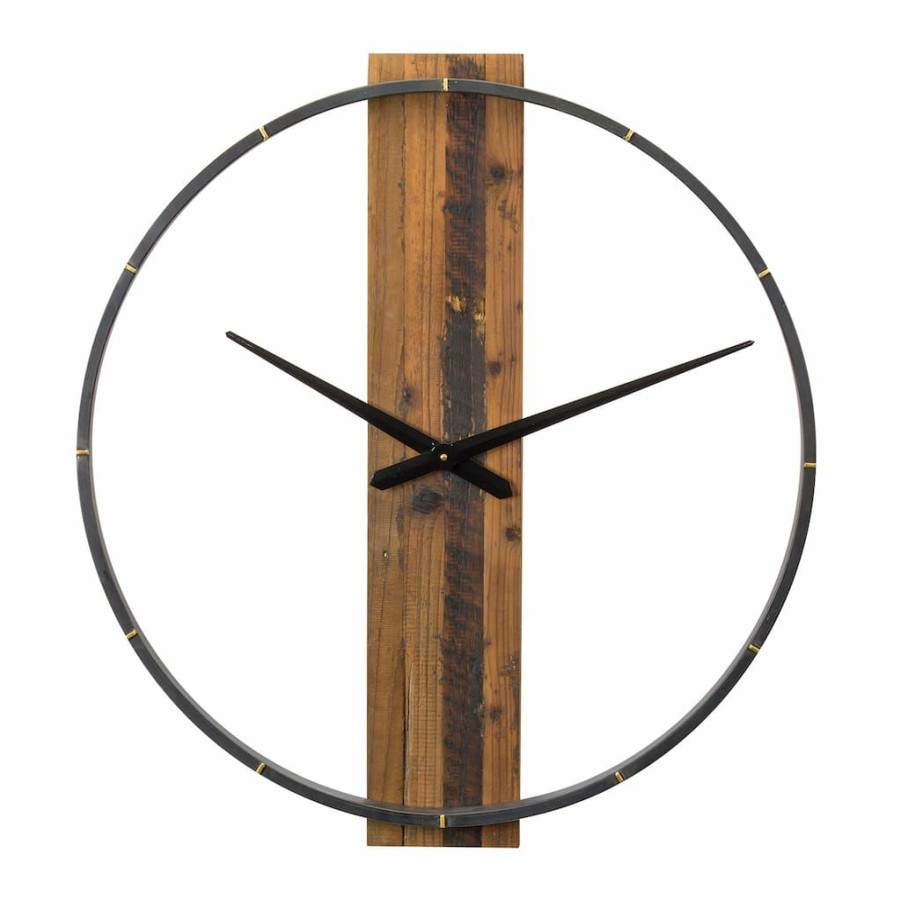 Holidays & Occasions * | Discount 27.5 Wood & Iron Modern Wall Clock By Melrose