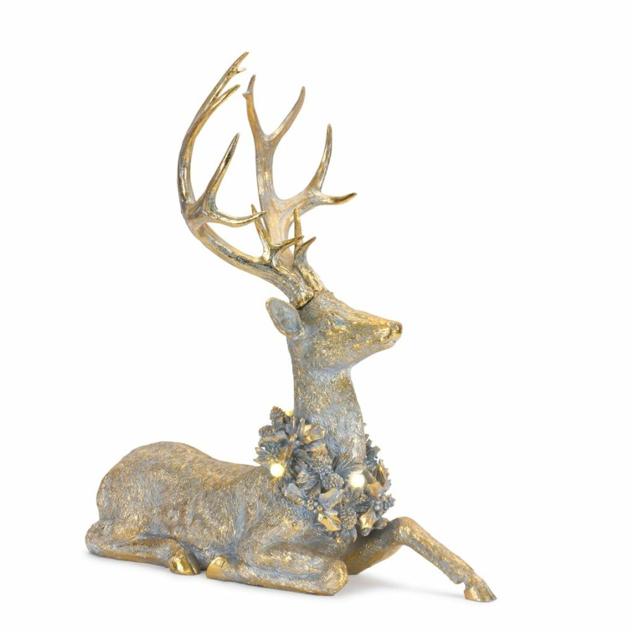 Holidays & Occasions * | New Gold Lounging Deer Led Figurine Set, 21 & 21.75 By Melrose