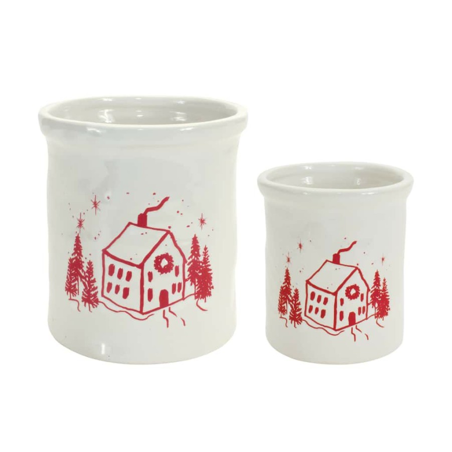 Holidays & Occasions * | Cheapest Crock Containers With House Image Set, 4Ct. By Melrose