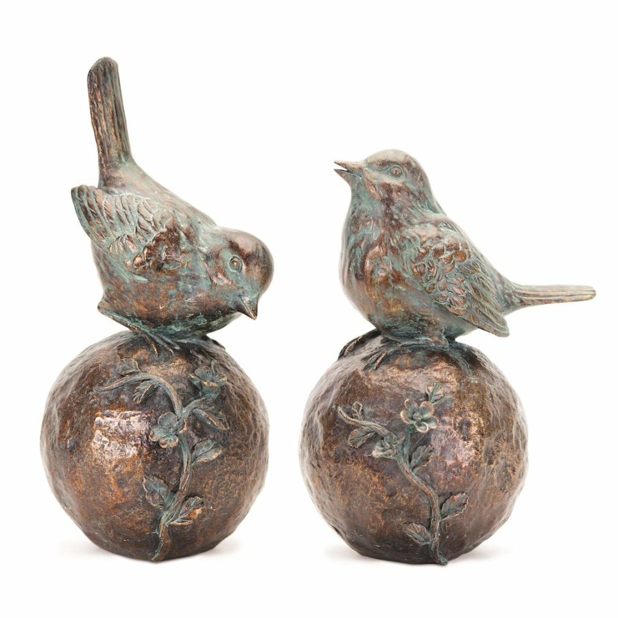 Home & Decor * | Hot Sale Bronze & Blue Bird On Orb Set, 8.5 & 10.5 By Melrose