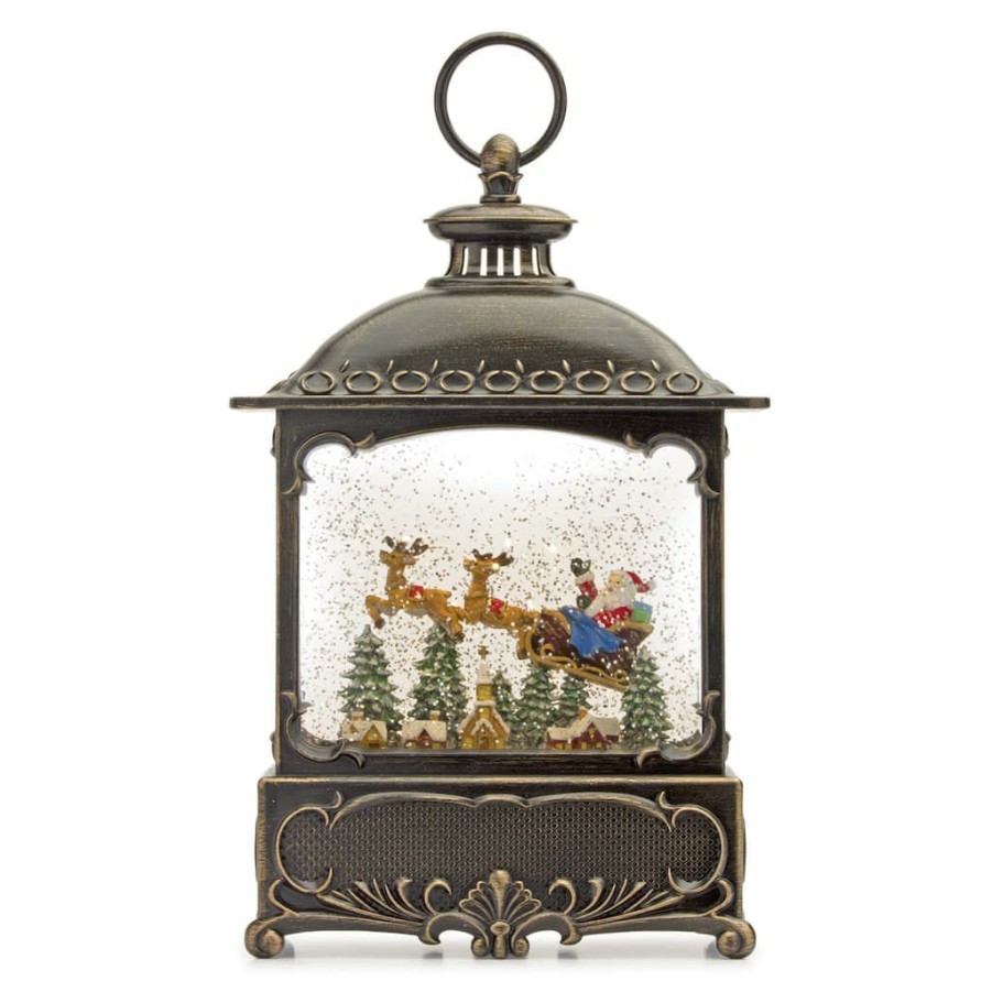 Holidays & Occasions * | Best Deal 12 Led Santa & Sleigh Snow Globe Lantern By Melrose