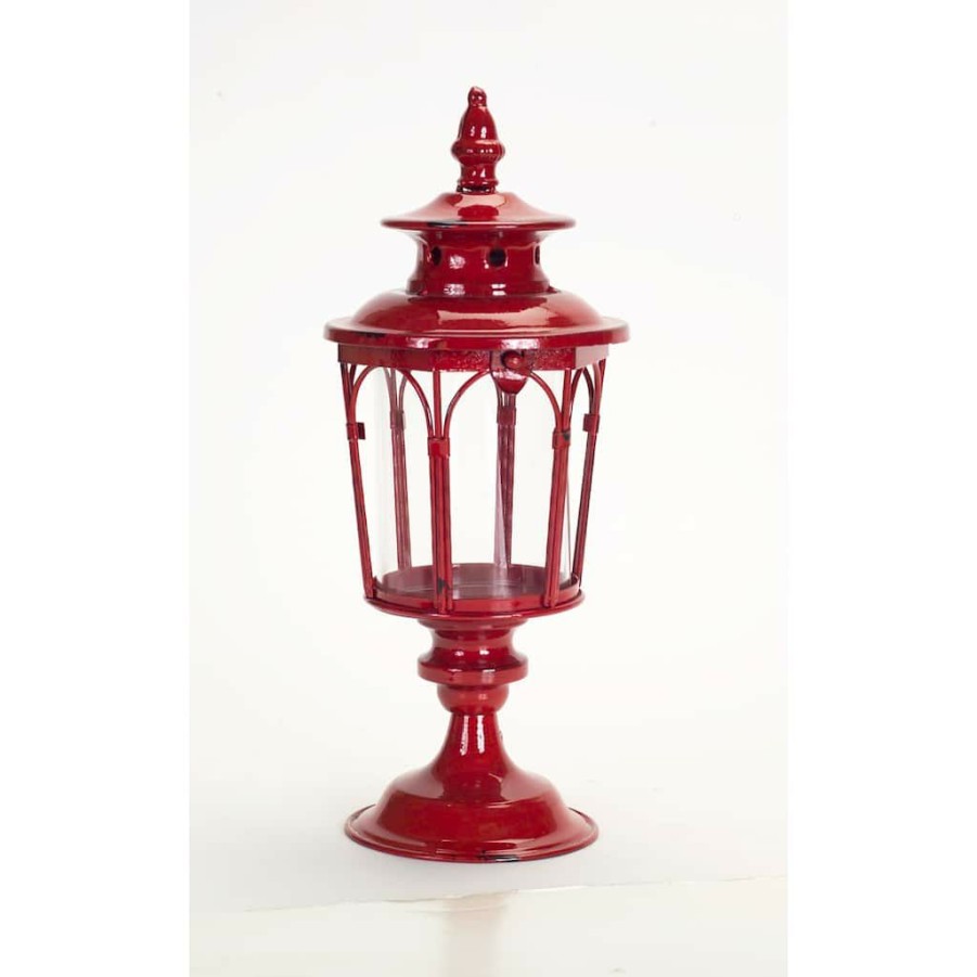 Home & Decor * | Cheapest 17" Red Metal Lantern By Melrose