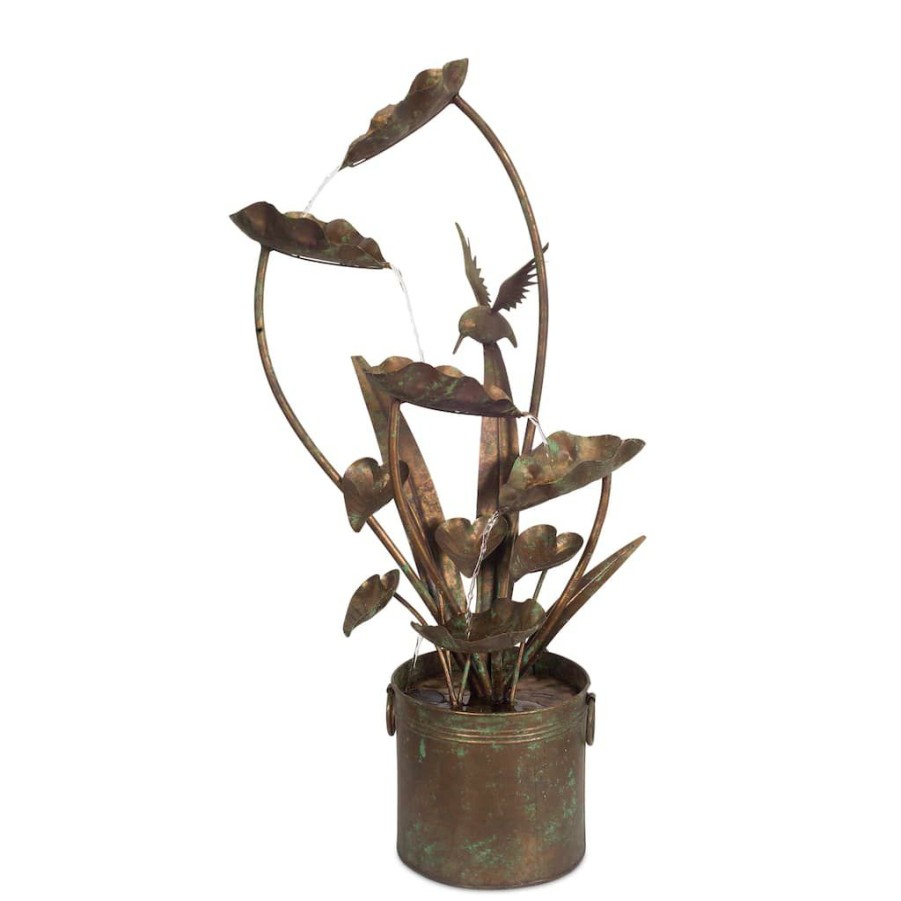 Home & Decor * | Buy 39.5 Rustic Metal Anthurium & Hummingbird Fountain By Melrose