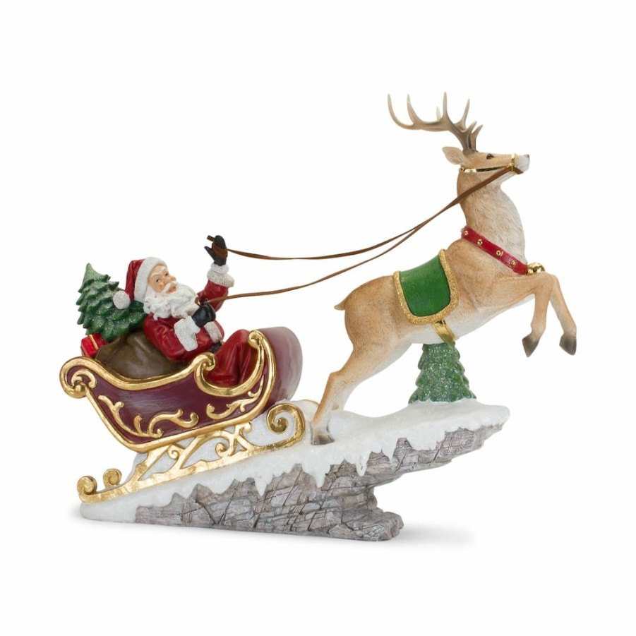 Holidays & Occasions * | Best Pirce 18 Resin Santa In Sleigh With Deer Figurine By Melrose