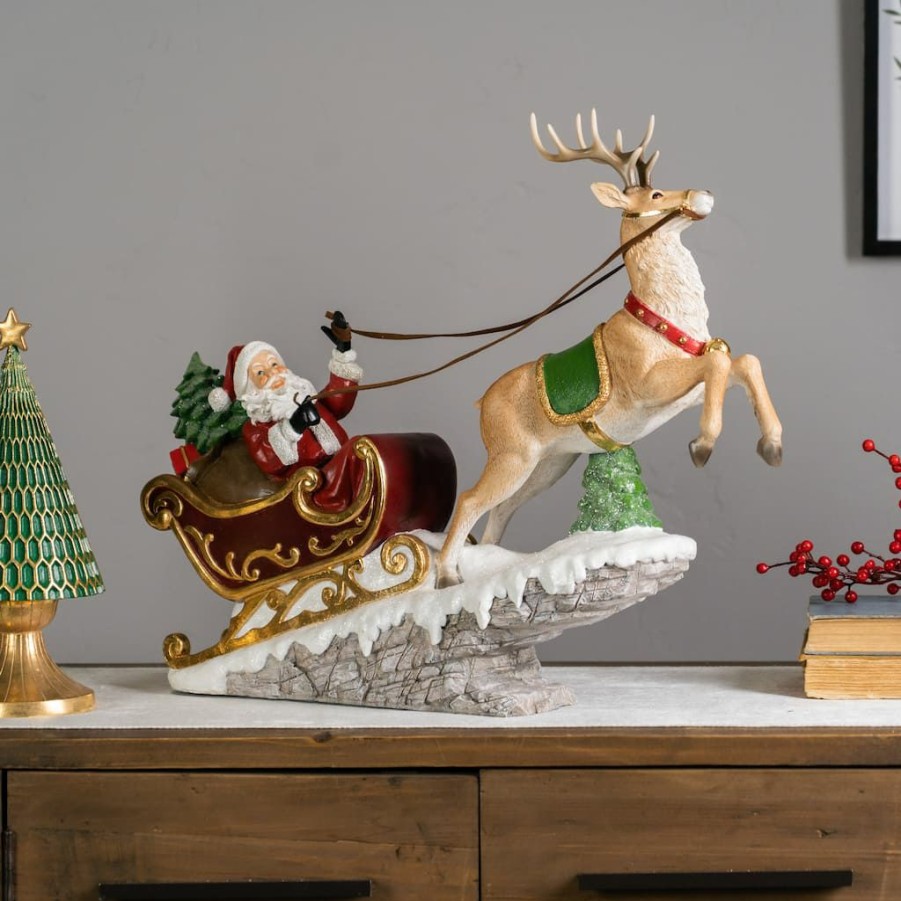 Holidays & Occasions * | Best Pirce 18 Resin Santa In Sleigh With Deer Figurine By Melrose