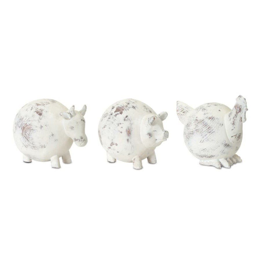 Holidays & Occasions * | Budget 4.5 White Resin Farm Animal Set By Melrose