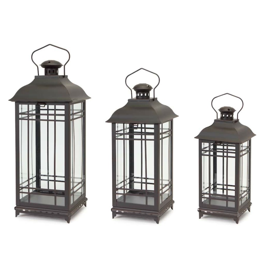 Home & Decor * | Promo Metal & Glass Stand With 3 Lanterns By Melrose