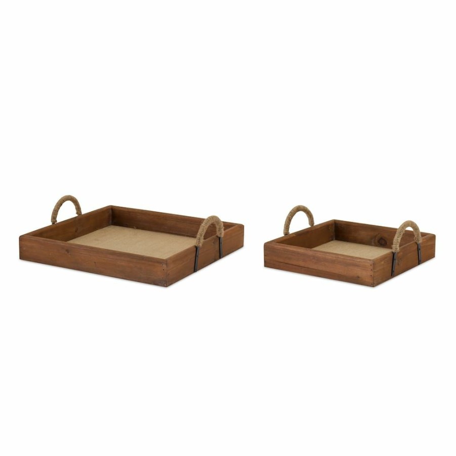 Home & Decor * | Best Pirce Wooden Tray Set, 12 & 16 By Melrose